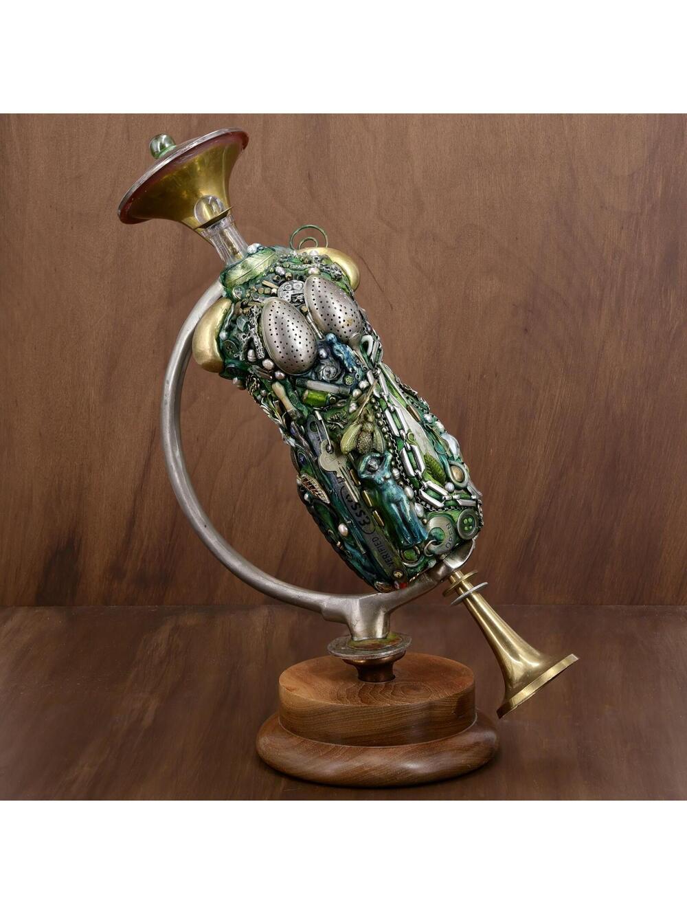 Vtg Atomic Fembot OOAK Steampunk Assemblage Bottle Sculpture Devon Palmer 16"